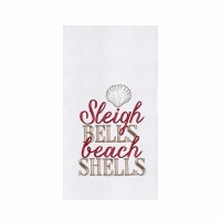 27" x 18" "Sleigh Bells Beach Shells" Coastal Christmas Flour Sack Kitchen Towel