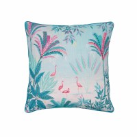 20" Sq Multicolor Flamingos and Palms Decorative Coastal Pillow