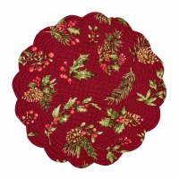 17" Round Holly on a Red Background Christmas Placemat