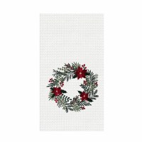 27" x 18" Poinsettia Wreath Chirstmas Waffle Weave Kitchen Towel