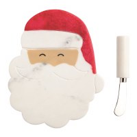 9" x 7" White and Red Marble Santa Claus Serving Board With a Spreader by Mud Pie