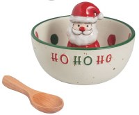 5" Round Striped Santa Claus Ceramic Dish With a Spoon by Mud Pie