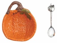 5" Light Orange Ceramic Pumpkin Bowl With a Spoon by Mud Pie