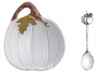 5" White Ceramic Pumpkin Bowl With a Spoon by Mud Pie