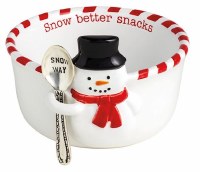 4" Round White Ceramic "Snow Better Snacks" Snowman Tidbit Bowl With a Spoon by Mud Pie
