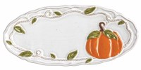 4" x 9" Oval Orange and White Pumpkin Ceramic Dish by Mud Pie