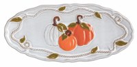 4" x 9" Oval Orange and White Triple Pumpkins Ceramic Dish by Mud Pie