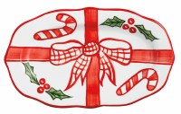 5" x 8" Oval Bow and Holly Ceramic Dish by Mud Pie