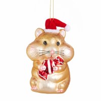 4.5" Chipmunk With Red Hat Glass Ornament
