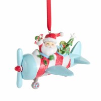 4.5" Santa Plane Polyresin Ornament