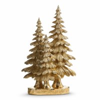 16" Polyresin Gold Triple Spruce Trees