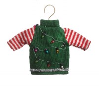 6.5" Green and Red Ugly Sweater Ornament