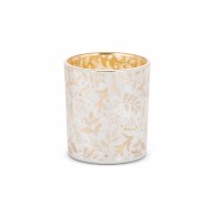 3" White and Gold Leaves Glass Votive
