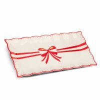 7" x 13" Red Bow Ceramic Platter