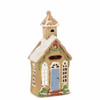 11" Beige Church Ceramic Tealight Holder