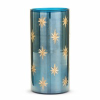 8" Blue and Gold Etched Star Glass Votive