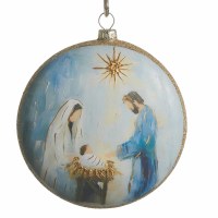 5" Round Blue Holy Family Disk Ornament
