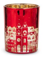 5" Red Cityscape Glass Votive Holder