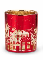 3" Red Cityscape Glass Votive Holder