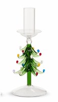 7.5" Multi Color Green Tree Glass Taper Candle Holder