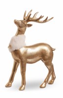 12" Gold Reindeer With a Fur Collar Standing Up Polyresin Figurine
