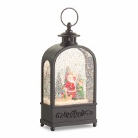 9" LED Santa and Elf Glitter Swirl Black Lantern