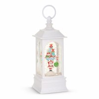 9.5" LED Santa With Gifts Glitter Swirl White Lantern