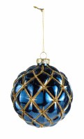 4" Blue and Gold Ball Glass Ornament