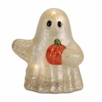 5" Ghost With the Right Arm Out Holding a Pumpkin Glass Figurine
