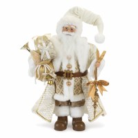 19" Ivory and Gold Fabric Santa Claus Statue