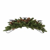 11" x 30" Faux Pine With Pine Cones Triple Pillar Candle Holder Centerpiece