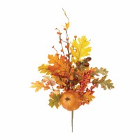 26" Faux Orange Pumpkin and Leaves Spray
