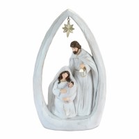 12" Distressed White Holy Family Under an Arch Polyresin Figurine