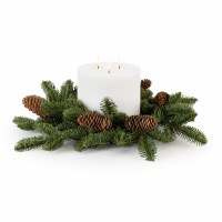 6" Opening Faux Green Pine With Pine Cones Candle Ring