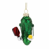 4" Green Pickle With Pickleball Gear Glass Christmas Tree Ornament
