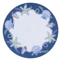 15" Round Blue and Green Seashells Boarder Placemat