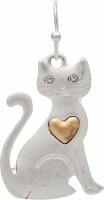 Gold and SIlver Toned Cat Heart Earrings