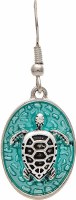 Silver Toned and Blue Sea Turtle Oval Earrings