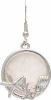 Silver Toned Mother of Pearl Round Seashell Earrings