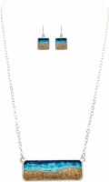 Silver Toned Sand Bar Necklace and Earring Set