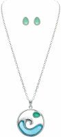 Silver Toned Blue and Green Wave Necklace and Earring Set