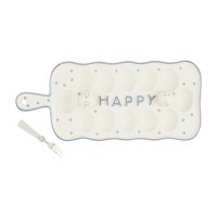 7" x 14" White and Blue Ceramic "Happy" Deviled Egg Tray With a Fork by Mud Pie