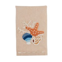 21" x 14" Brown Embroidered Multicolor Seashells Coastal Kitchen Towel by Mud Pie