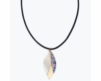 Mother of Pearl and Abolne Inlay Leaf on a Black Chord Necklace