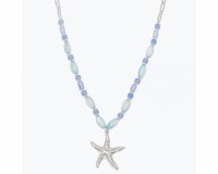 Silver Toned Starfish Blue Beads Necklace
