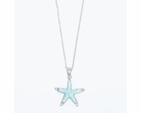 Silver Toned Aqua Inlay Starfish on a Chain Necklace