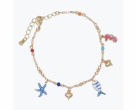 Gold Toned Multicolor Inlay Sealife Charms Bracelet