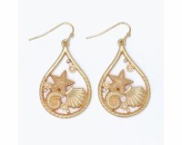 Gold Toned Sealife Teardrop Earrings