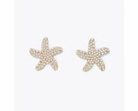 Gold Toned Faux Pearl Starfish Earrings