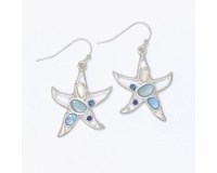 Silver Toned Blue Seaglass Starfish Earrings